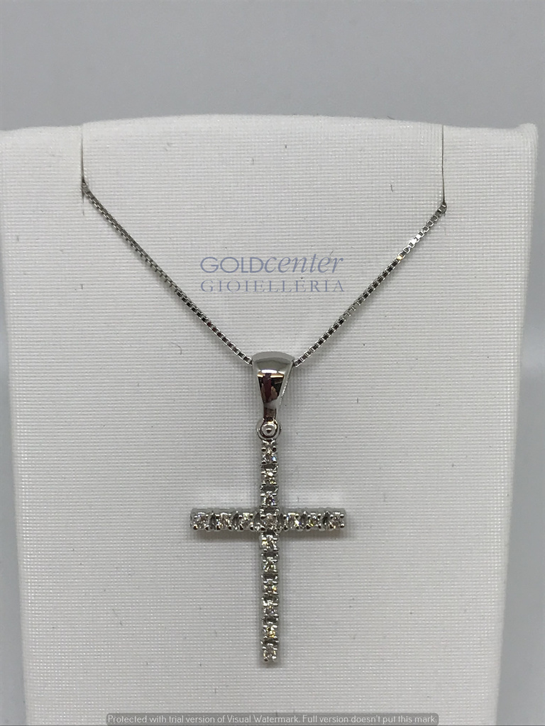 Collana Pg Gioielli con croce in oro bianco e diamanti CT. 0,11 G VS CRCL-16P