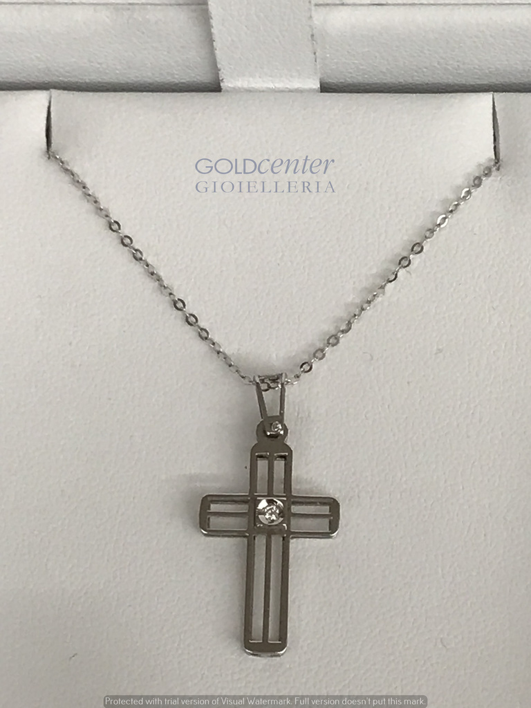 Collana Pg Gioielli con croce in oro bianco e diamanti CT. 0,02 G VS CRU07